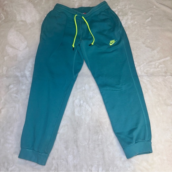 Nike Teal Blue Neon Drawstring Logo Jogger Sweatpants Size Medium - Picture 2 of 11